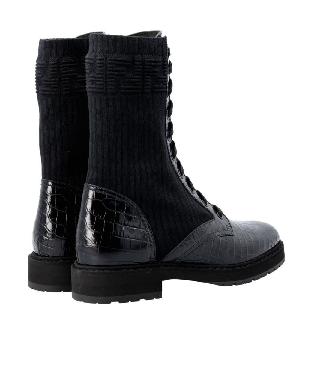 Fendi Black Multi-Panel Lace-Up Boots