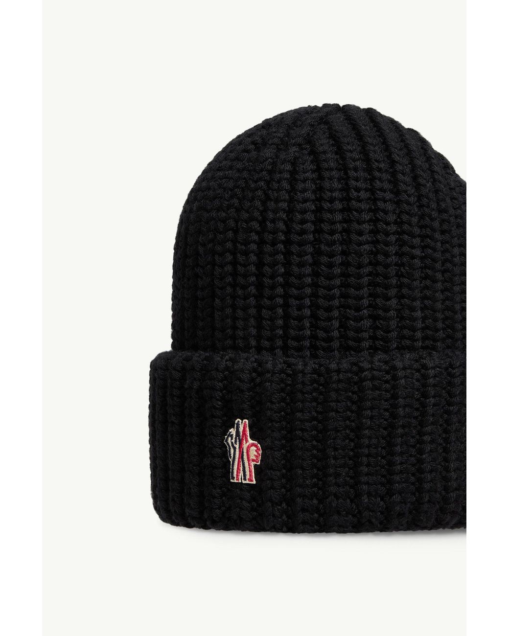 Moncler Black Grenoble Ribbed Logo Beanie Hat for men