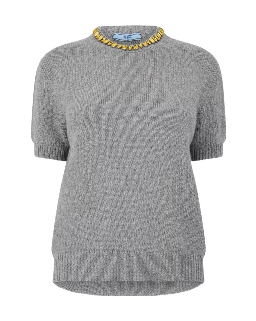 Prada Gray Embellished Short-Sleeved Sweater