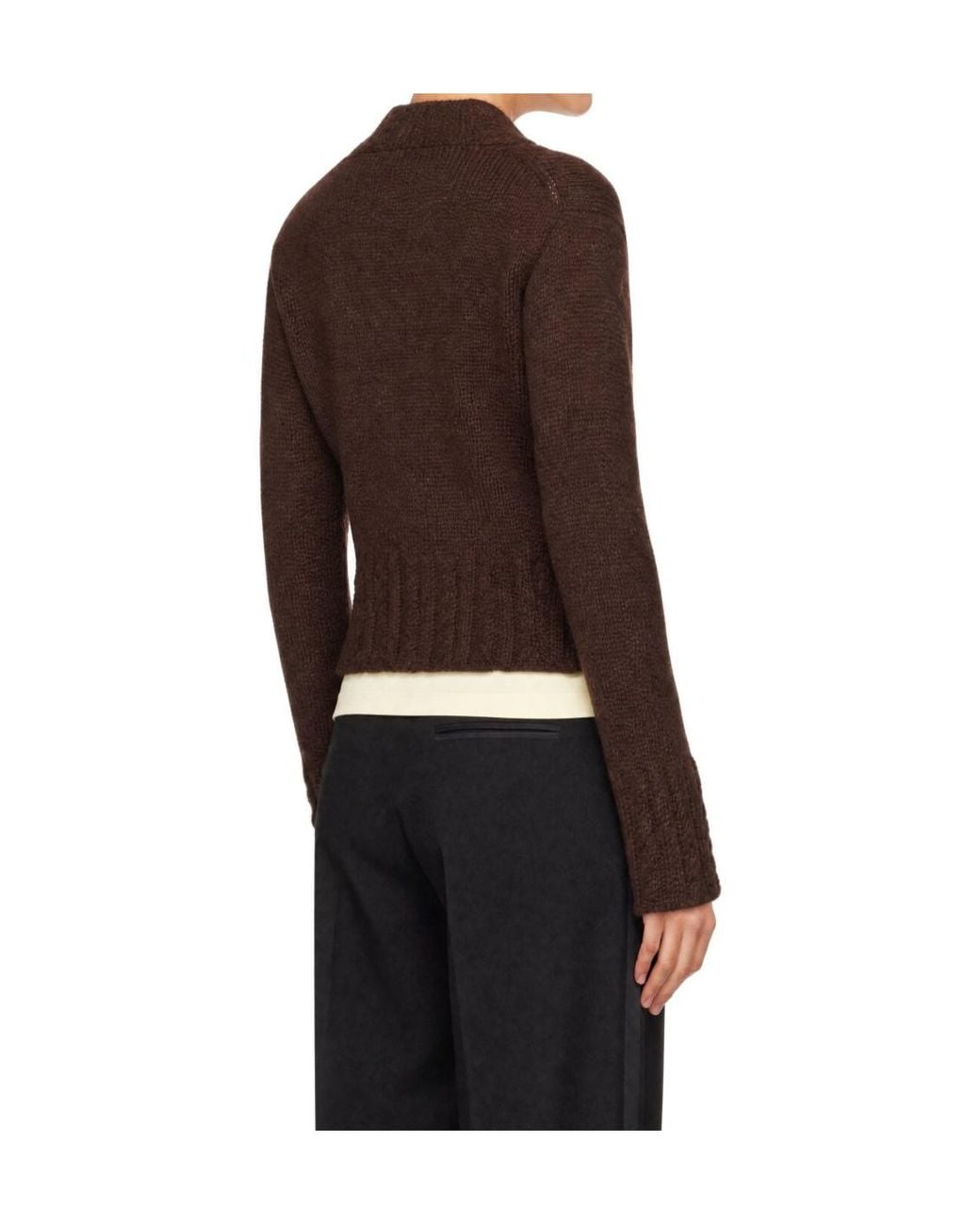 Moncler Brown Cable-Knit Mock-Neck Sweater