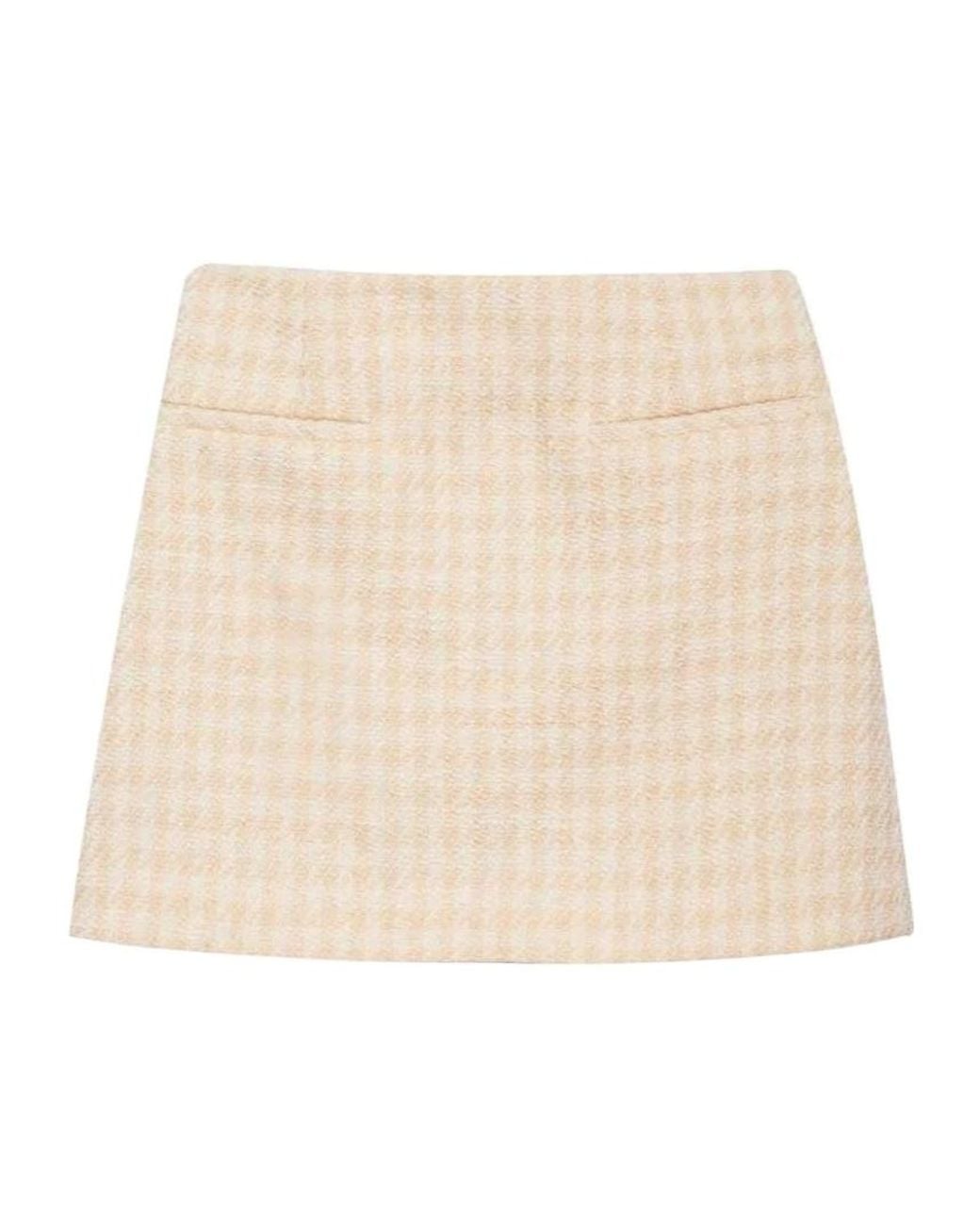 Anine Bing Natural Vanessa Houndstooth Tweed Miniskirt