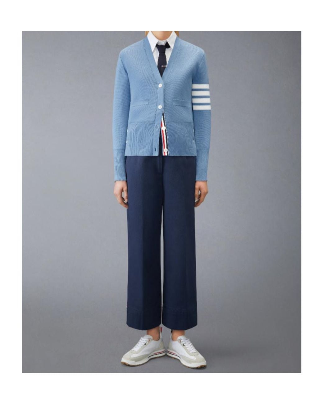 Thom Browne Blue 4-Bar Milano V-Neck Cardigan
