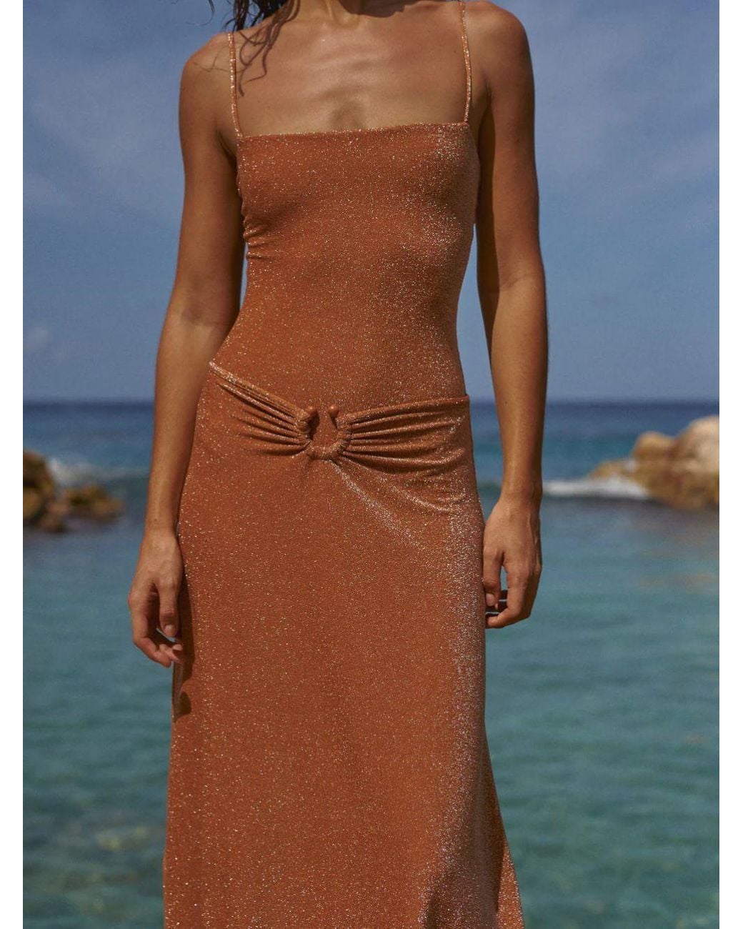 Johanna Ortiz Brown Rainstorm Lurex-Detail Midi Skirt