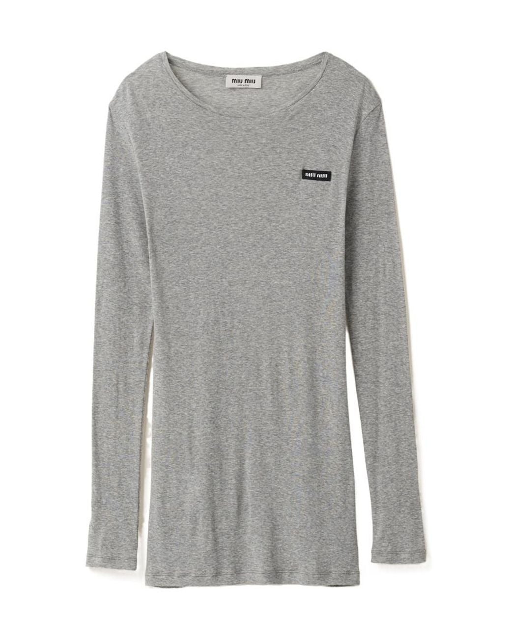 Miu Miu Gray Ribbed Knit Jersey Dress