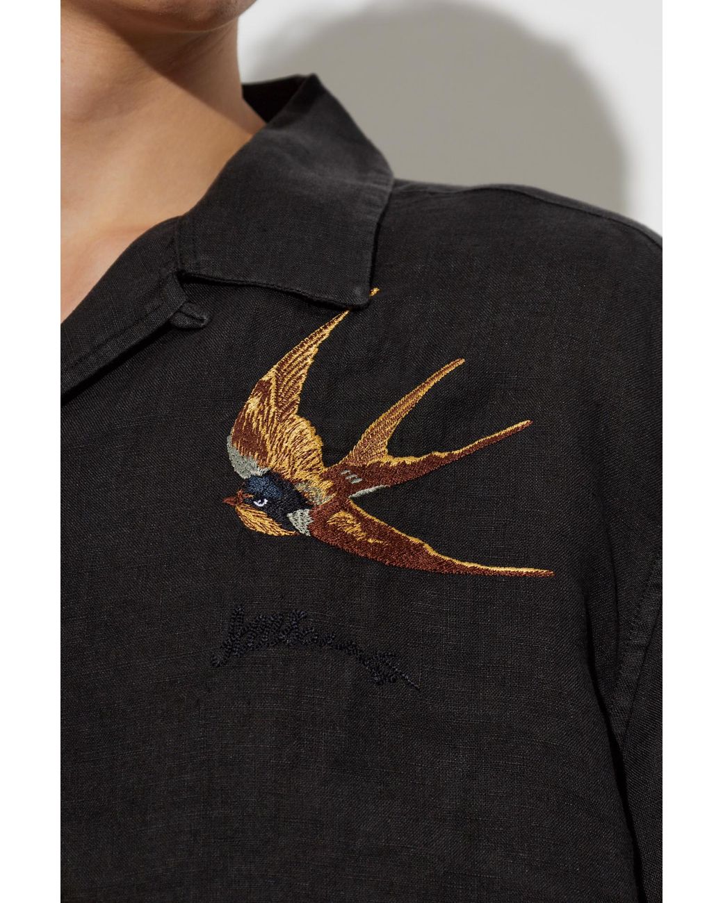 AllSaints Black Avia Embroidered Short-Sleeve Shirt for men