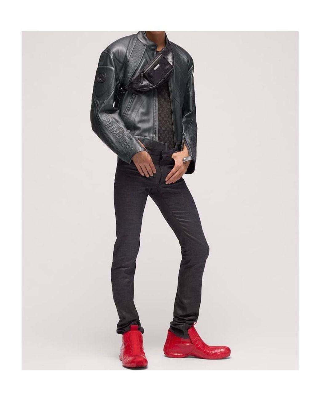 Gucci Gray Grainy Laminated Bull Leather Jacket for men