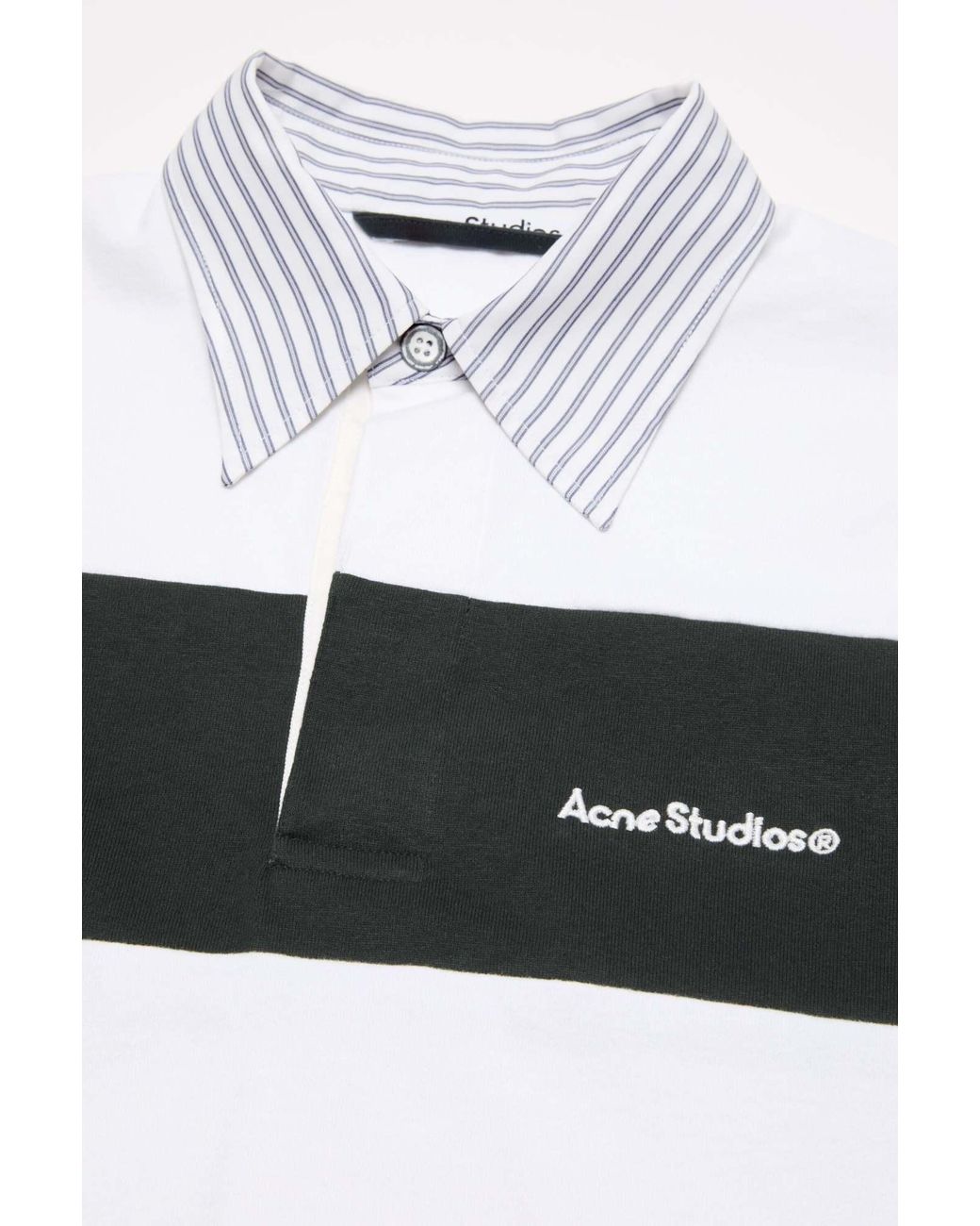 Acne White Striped Polo Sweatshirt for men