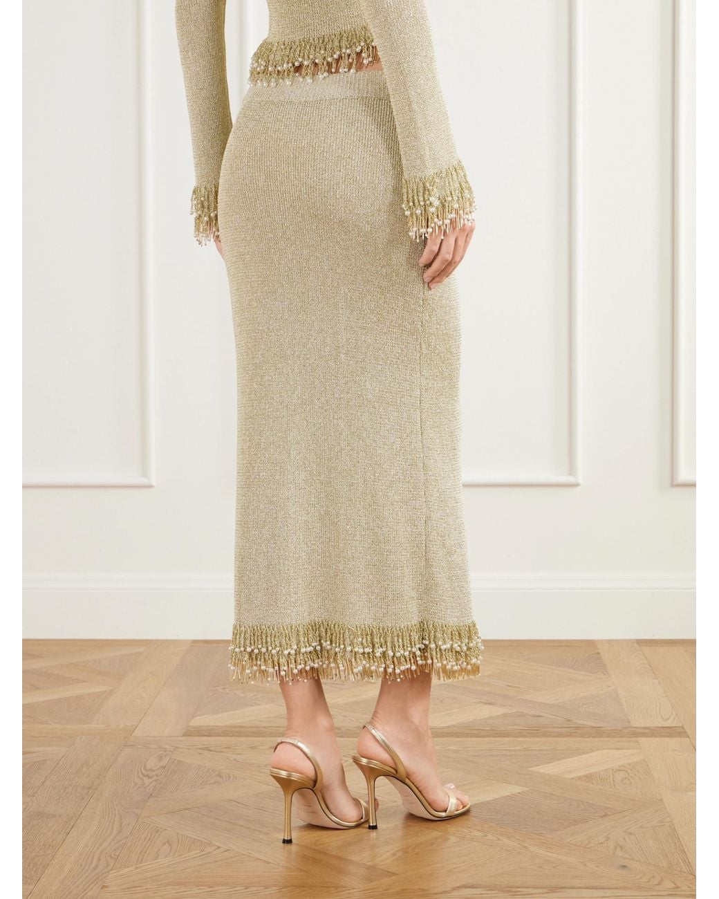 Jonathan Simkhai Natural Zeni Beaded-Trim Tweed Midi Skirt