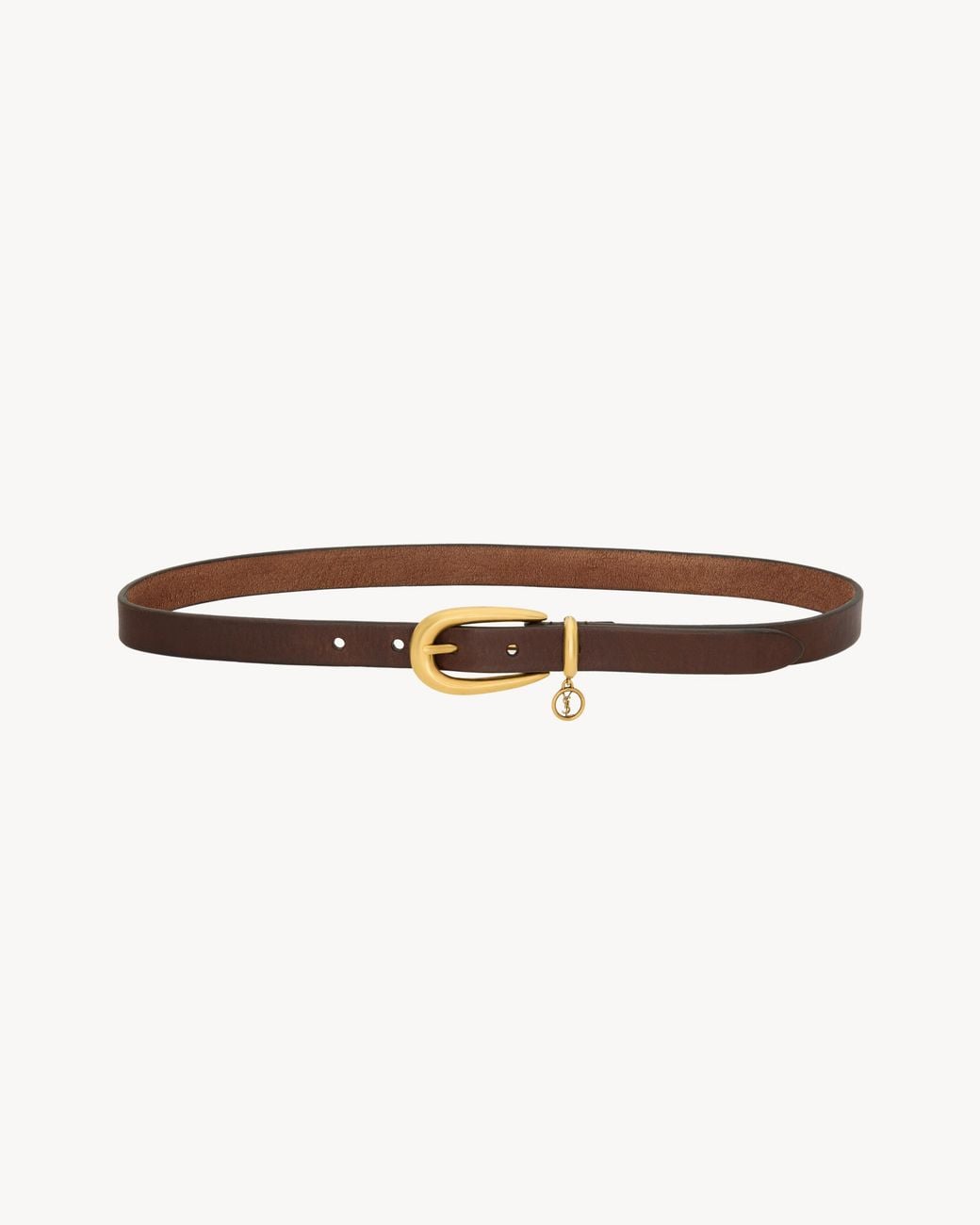 Saint Laurent White Cassandre Charm Elongated Buckle Thin Belt