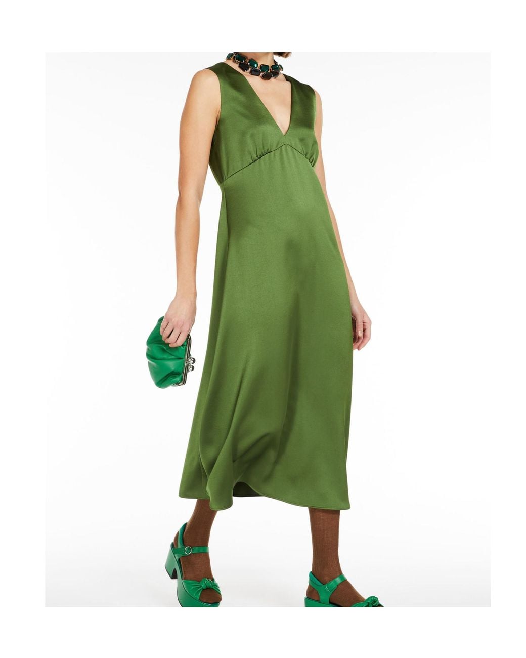 Weekend by Maxmara Green Trumpet Satin Dress
