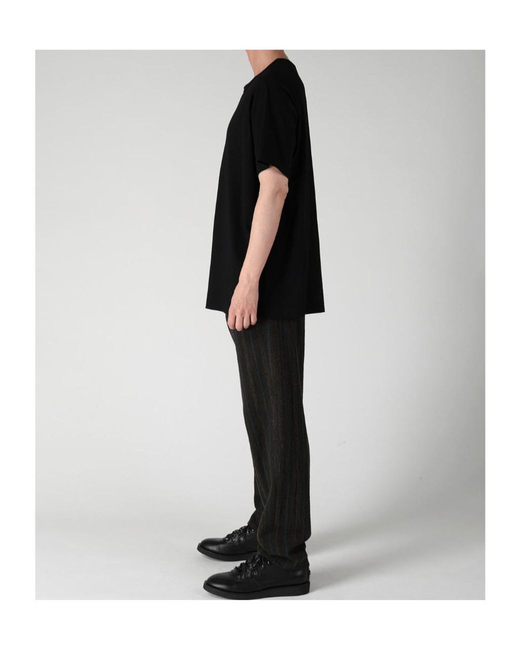 Yohji Yamamoto Black Cotton Single Jersey Round Neck Short Slv for men