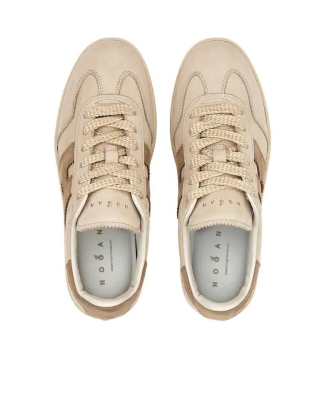 Hogan Natural Leather Platform Sneakers With Suede Accents And Iconic Logo