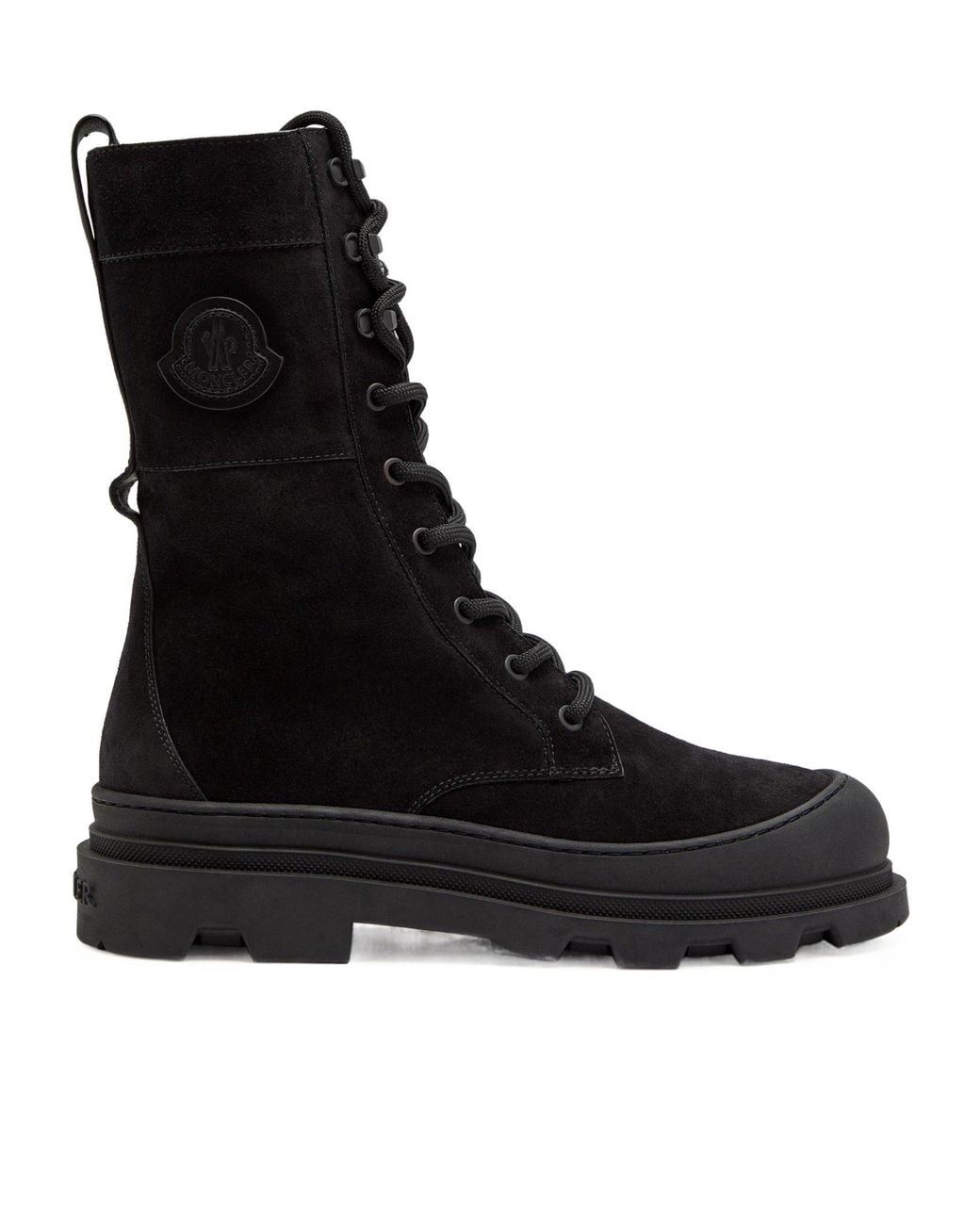 Moncler Black Suede Lace-Up Flat Ankle Boots