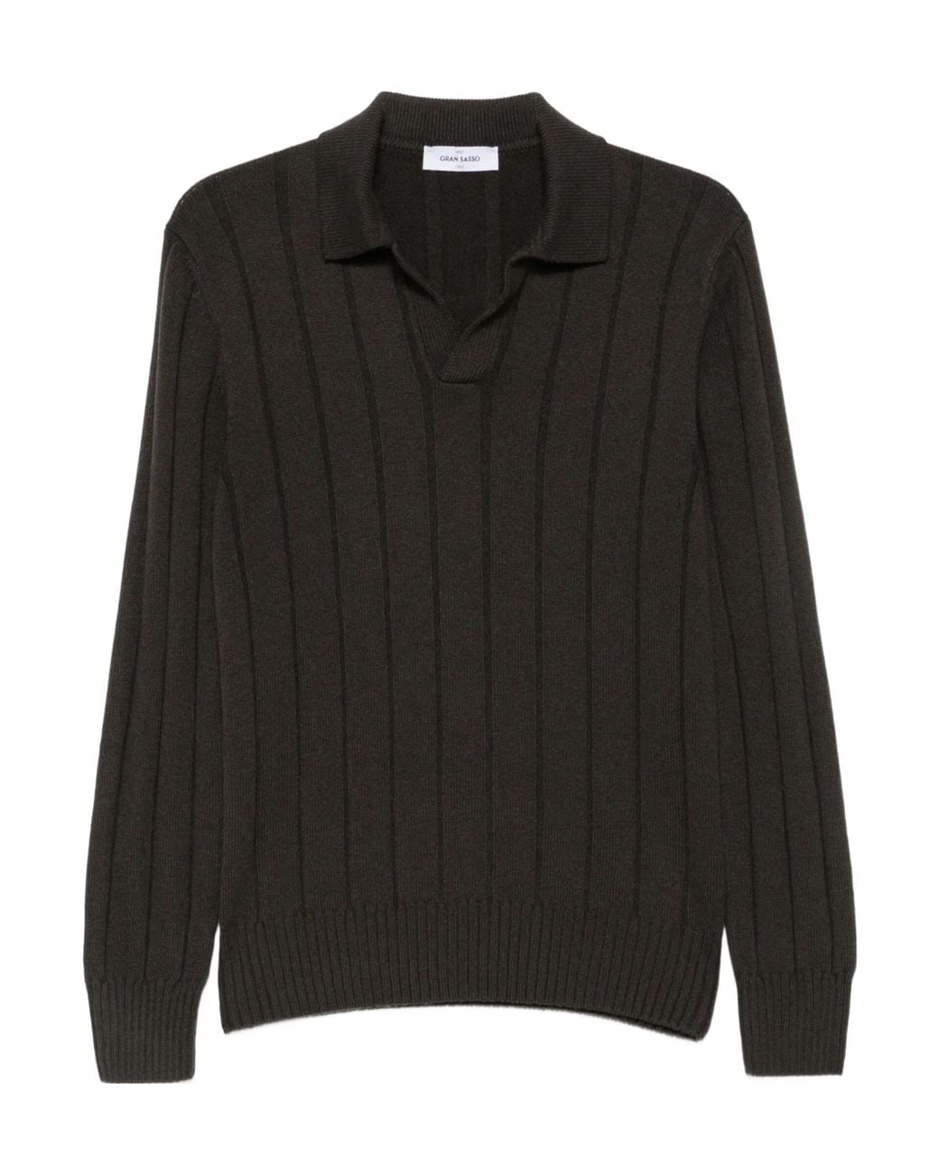 Gran Sasso Black Ribbed Polo-Collar Sweater for men
