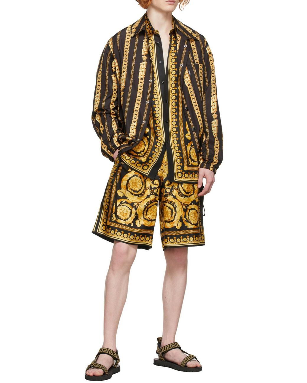 Versace Multicolor Printed Long-sleeve Silk Shirt for men