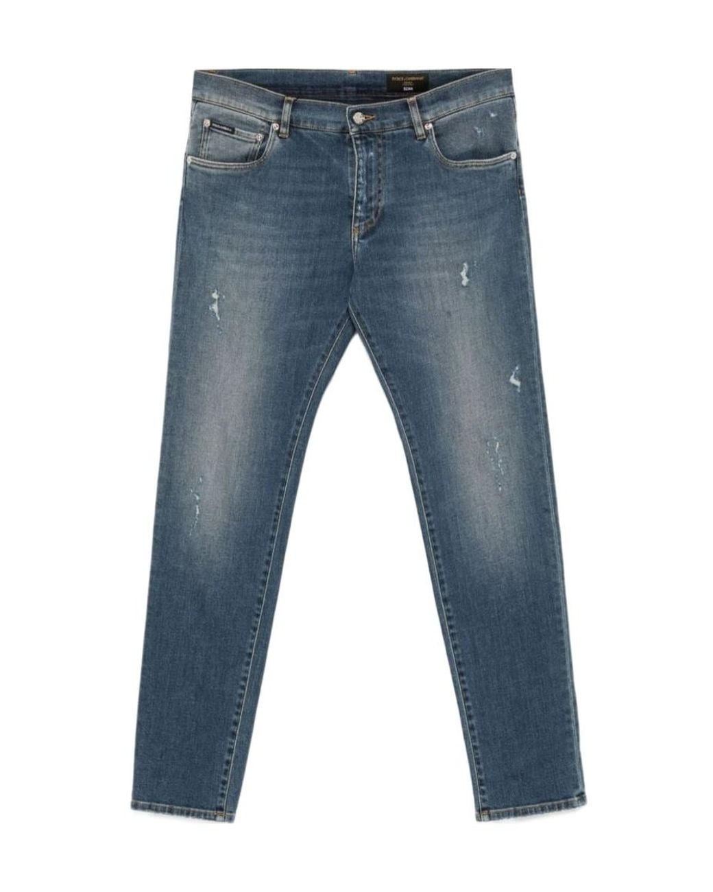 Dolce & Gabbana Blue Medium-Rise Slim Cotton Jeans for men