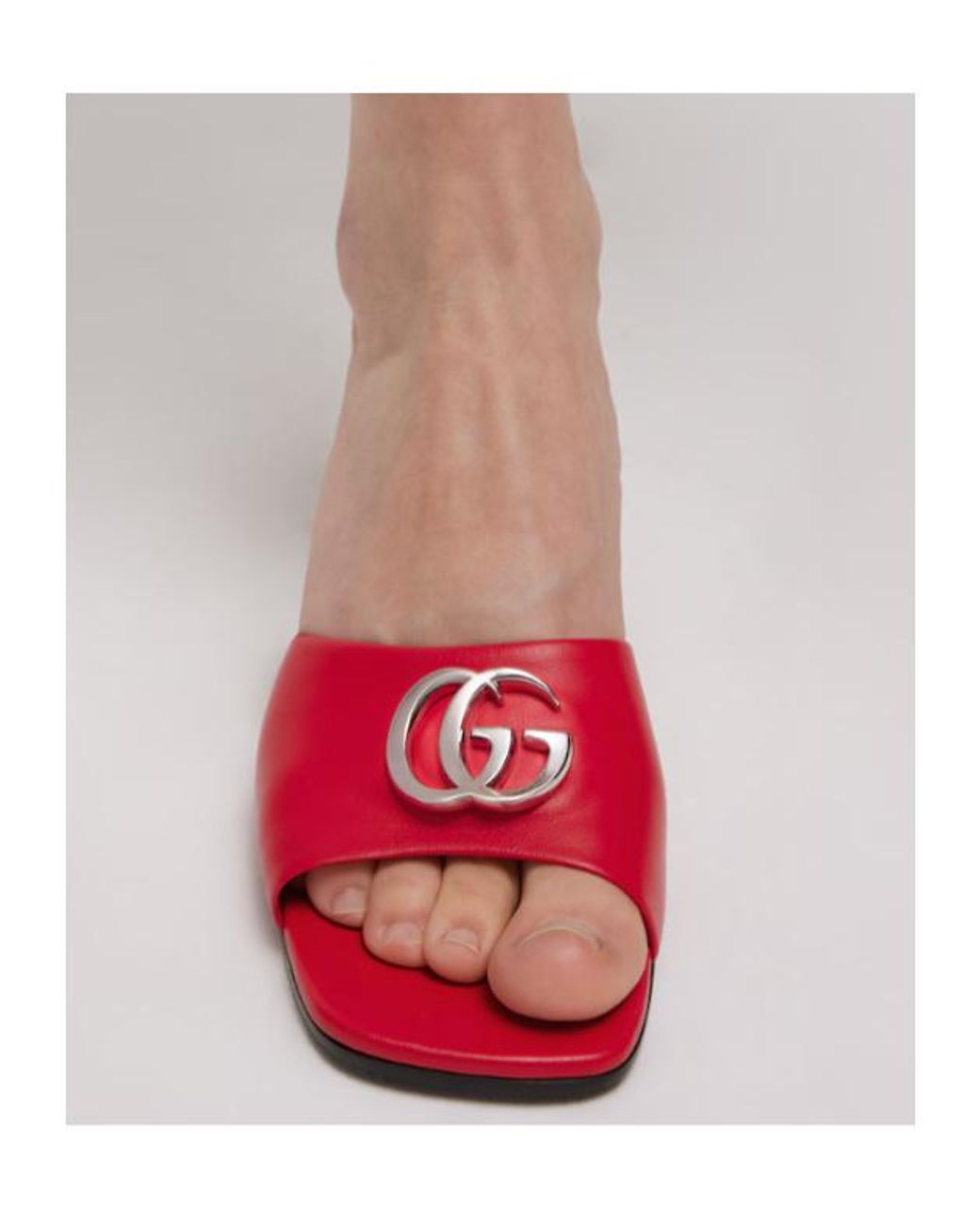 Gucci Red Slide Sandal With Double G