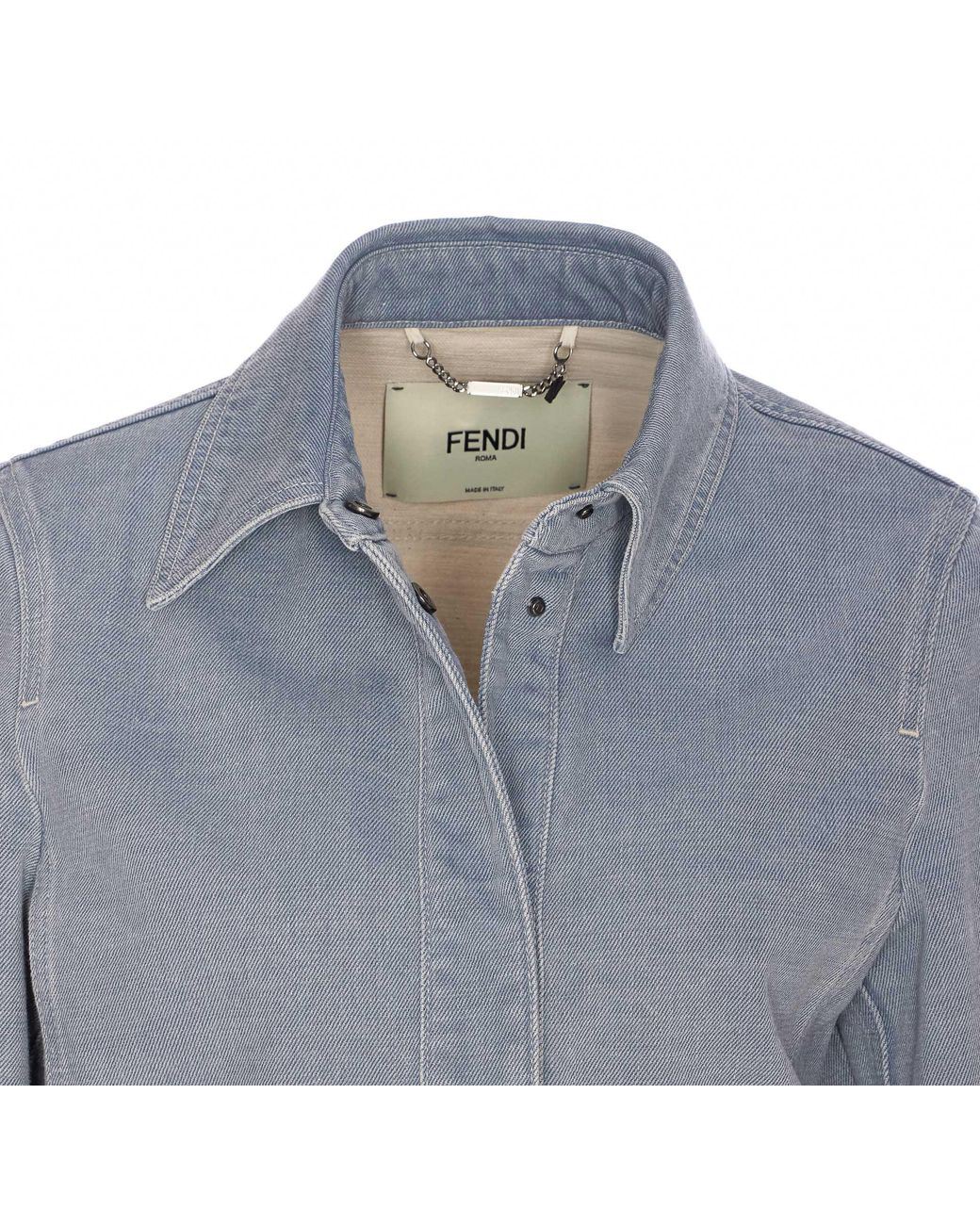 Fendi Blue Logo Detailed Denim Jacket