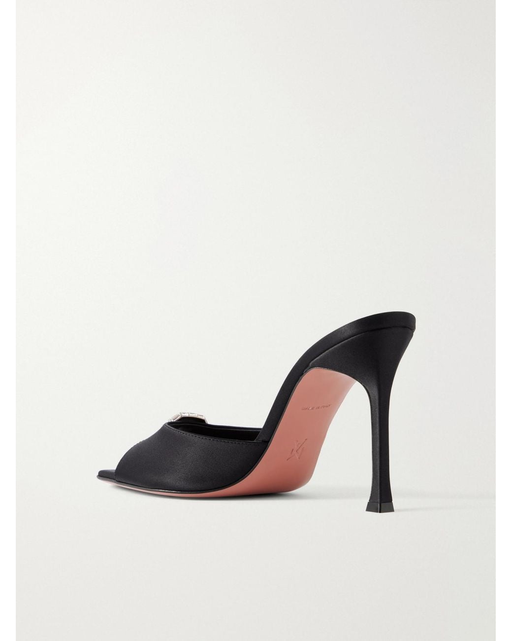 AMINA MUADDI Black Embellished Satin Sandals