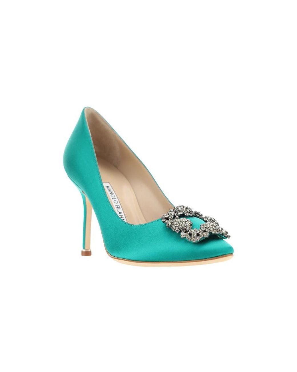 Manolo Blahnik Green Crystal Inlaid Pointed High Heels