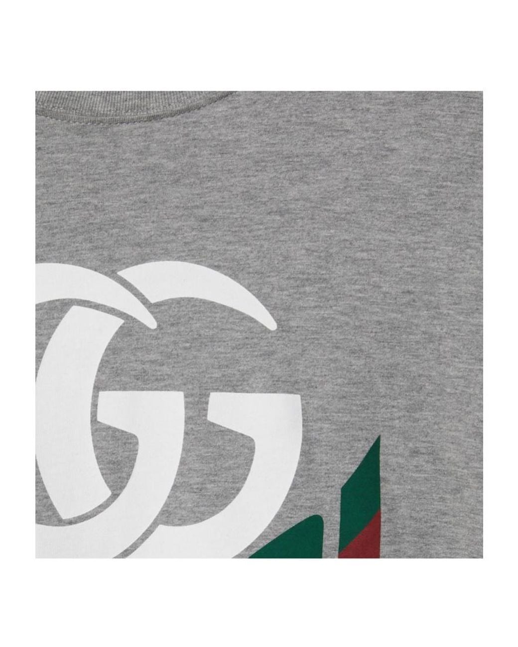 Gucci Gray Crewneck T-Shirt With Maxi Logo Print On The Front for men