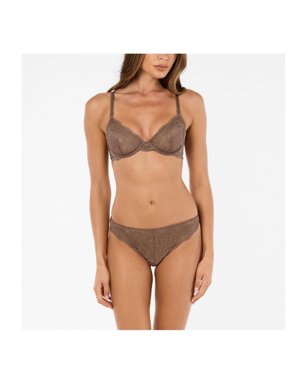 Ralph Lauren Brown Lace Demi-Cup Bra