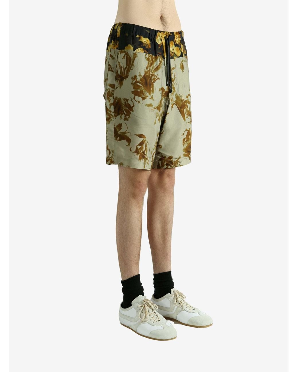 Dries Van Noten Green Floral Printed Drawstring Shorts for men