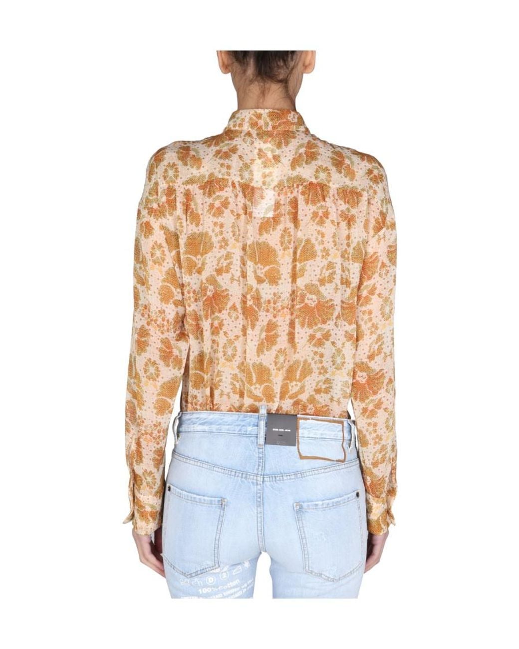DSquared² White Woven Floral Print Long-Sleeved Shirt