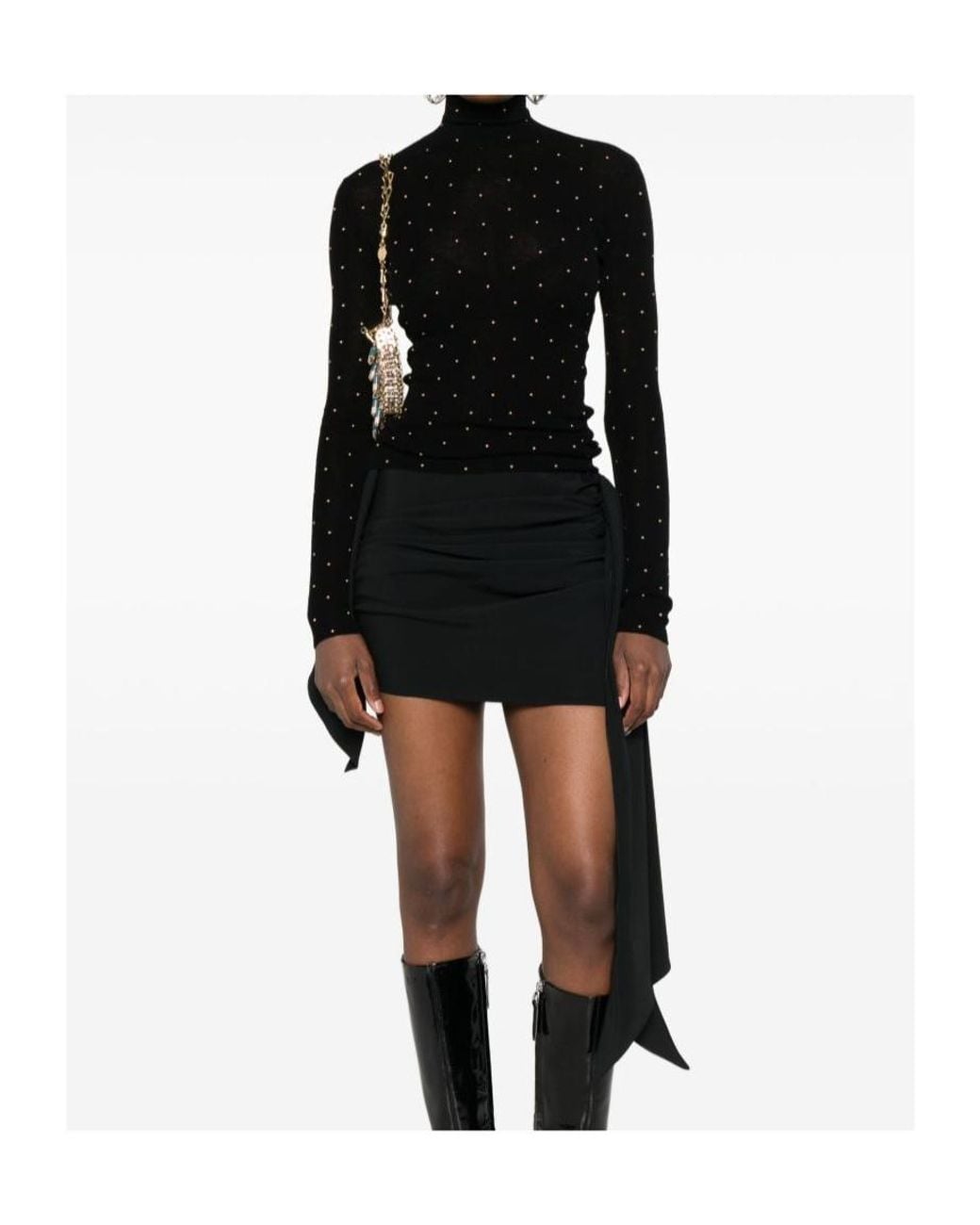 Rabanne Black Rabanne Second-Skin Stud-Embellished Knitted Turtleneck Top