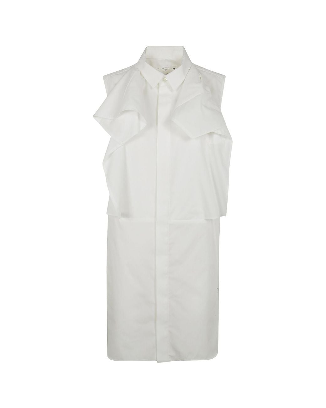 Sacai White Ruffle-Detailed Sleeveless Shirt Dress