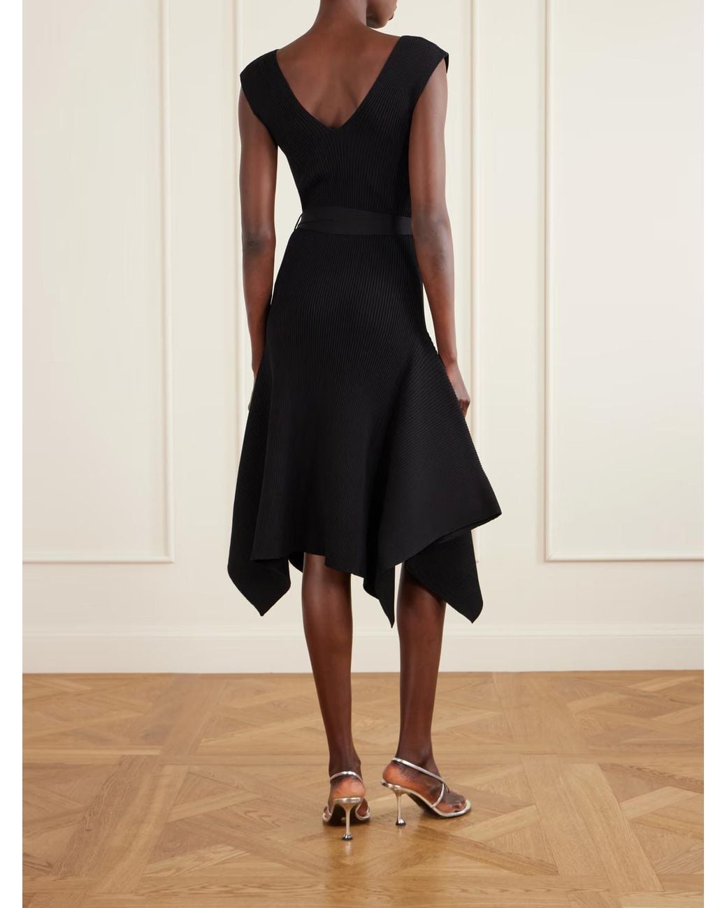 Proenza Schouler Black Artemis Belted Ribbed-Knit Midi Dress