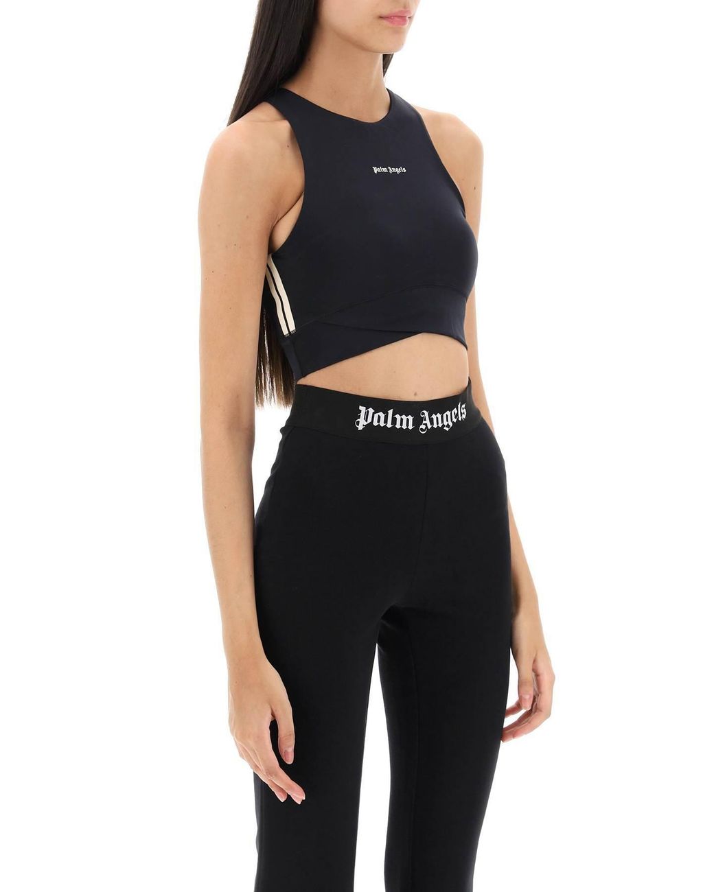 Palm Angels Black Logo Printed Sleeveless Crop Top