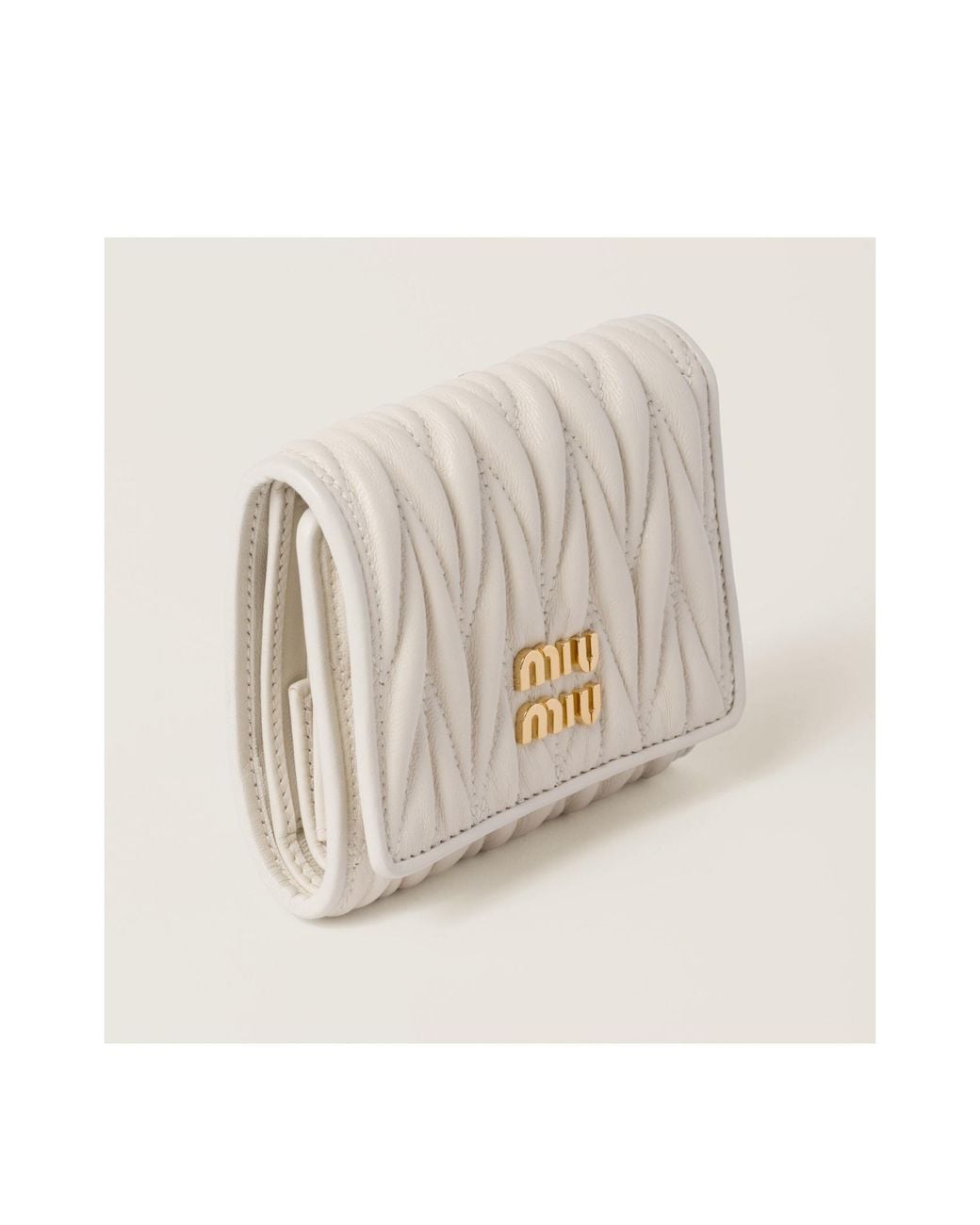 Miu Miu Natural Logo-Lettering Matelassé Leather Wallet