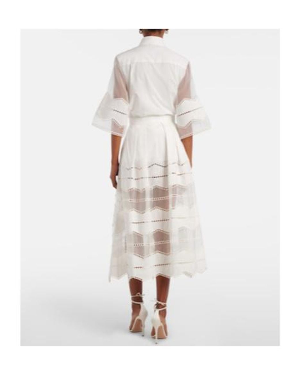 Elie Saab White Organza-Trimmed Cotton Midi Skirt