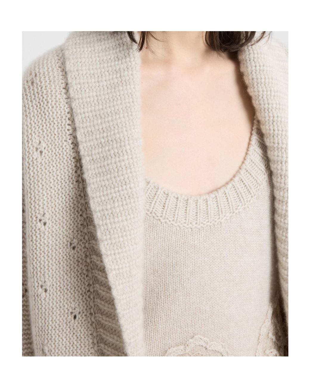 Ermanno Scervino White Pure Cashmere Cardigan With Couture Rebrodé Lace Details