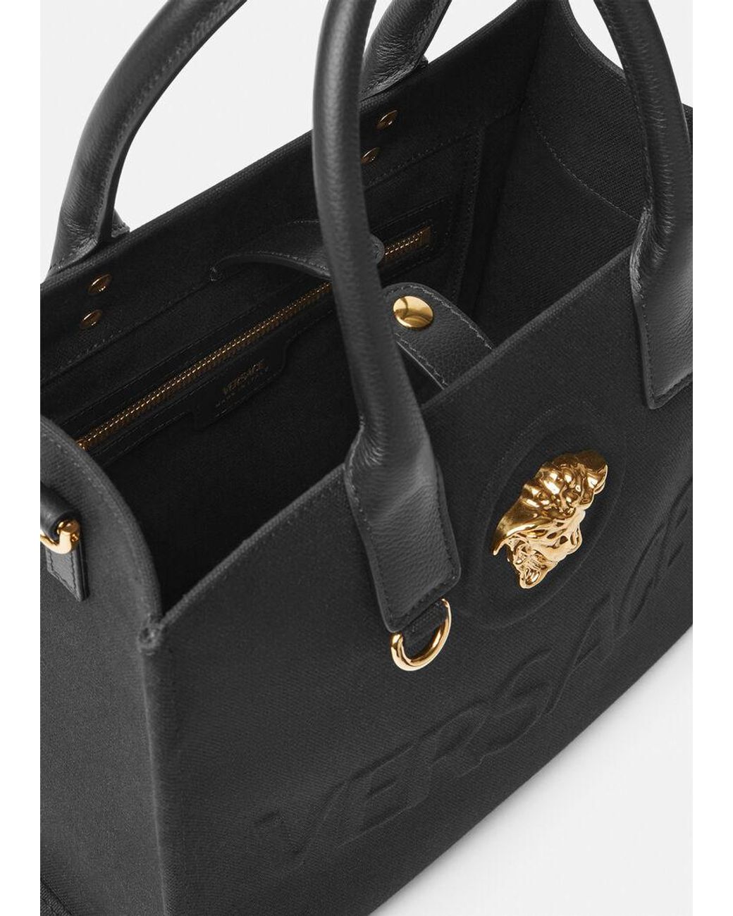 Versace Black Medusa Logo Embossed Tote Bag