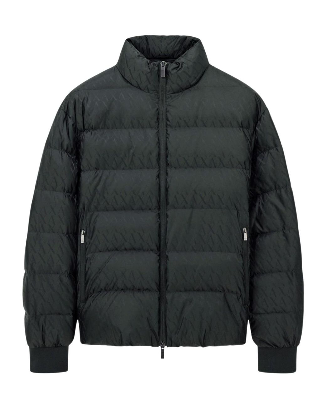 ARMANI EXCHANGE Black Tone On Tone Allover Logo Puffer Jacket for men