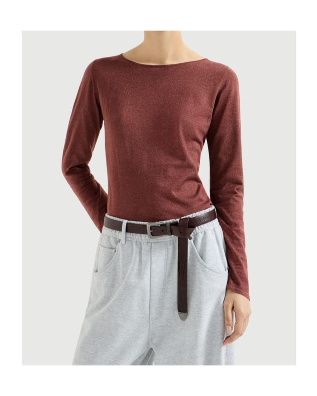 Brunello Cucinelli Red Sparkling Cashmere And Silk Lightweight Sweater
