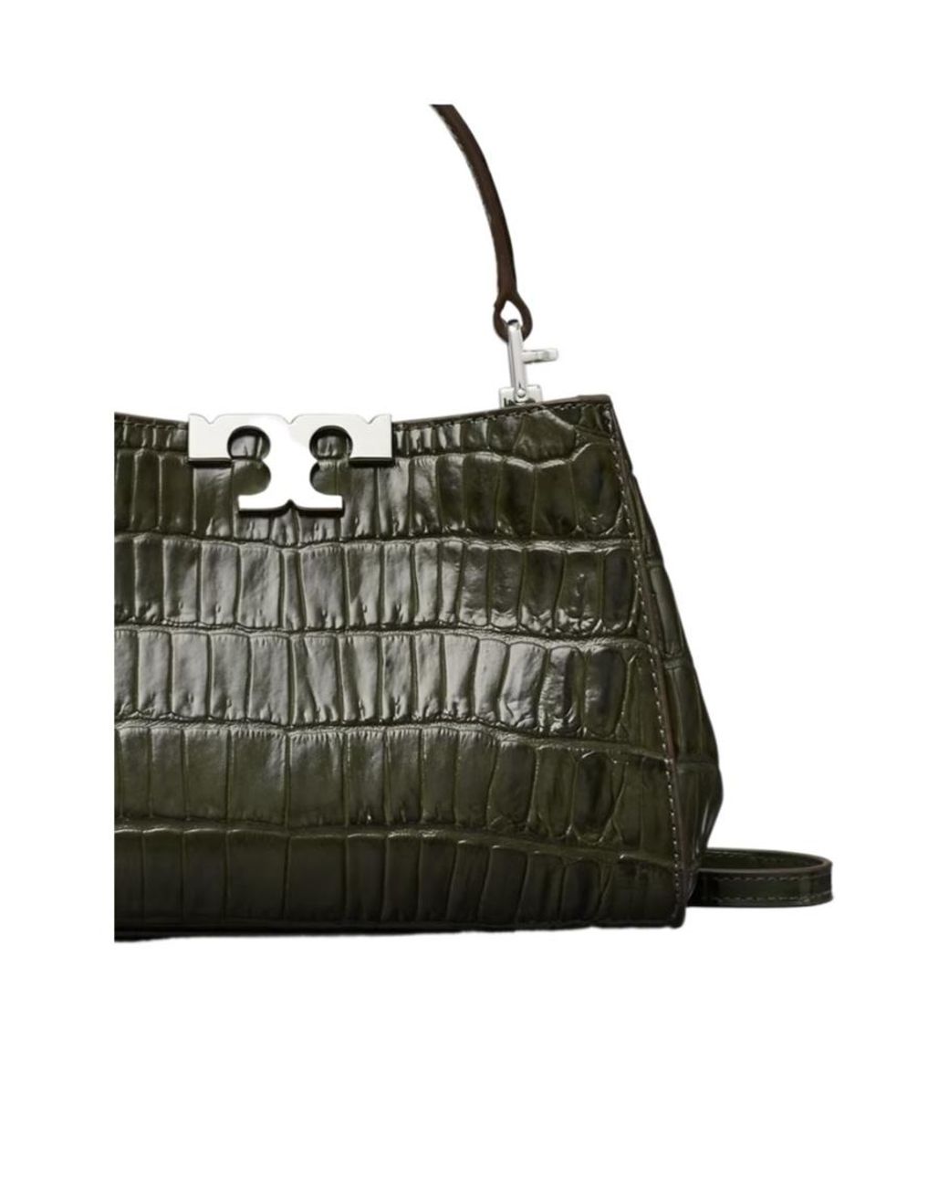 Tory Burch Black Mini Eleanor Croc-Embossed Satchel