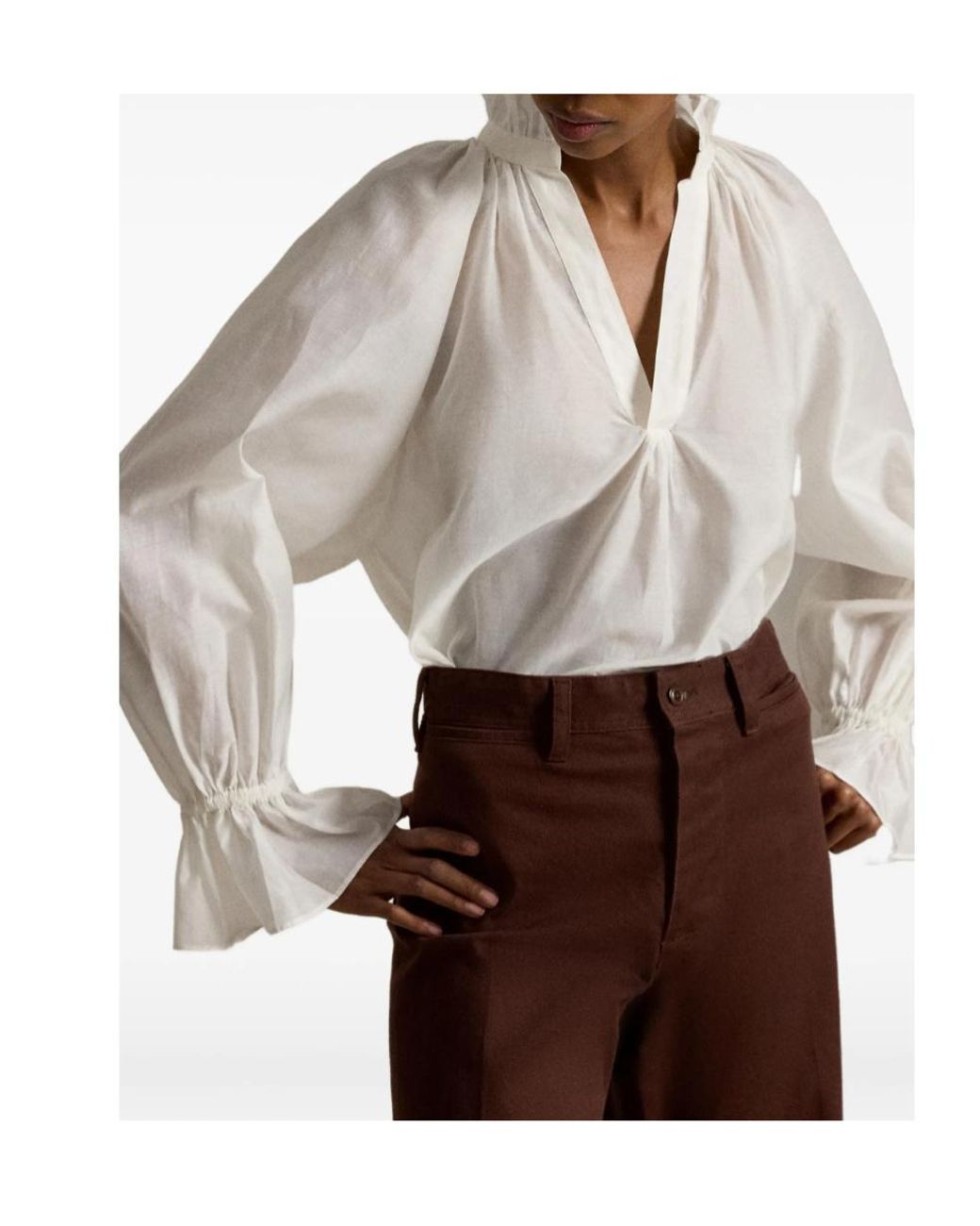 Polo Ralph Lauren White Ruffled Split-Placket Blouse