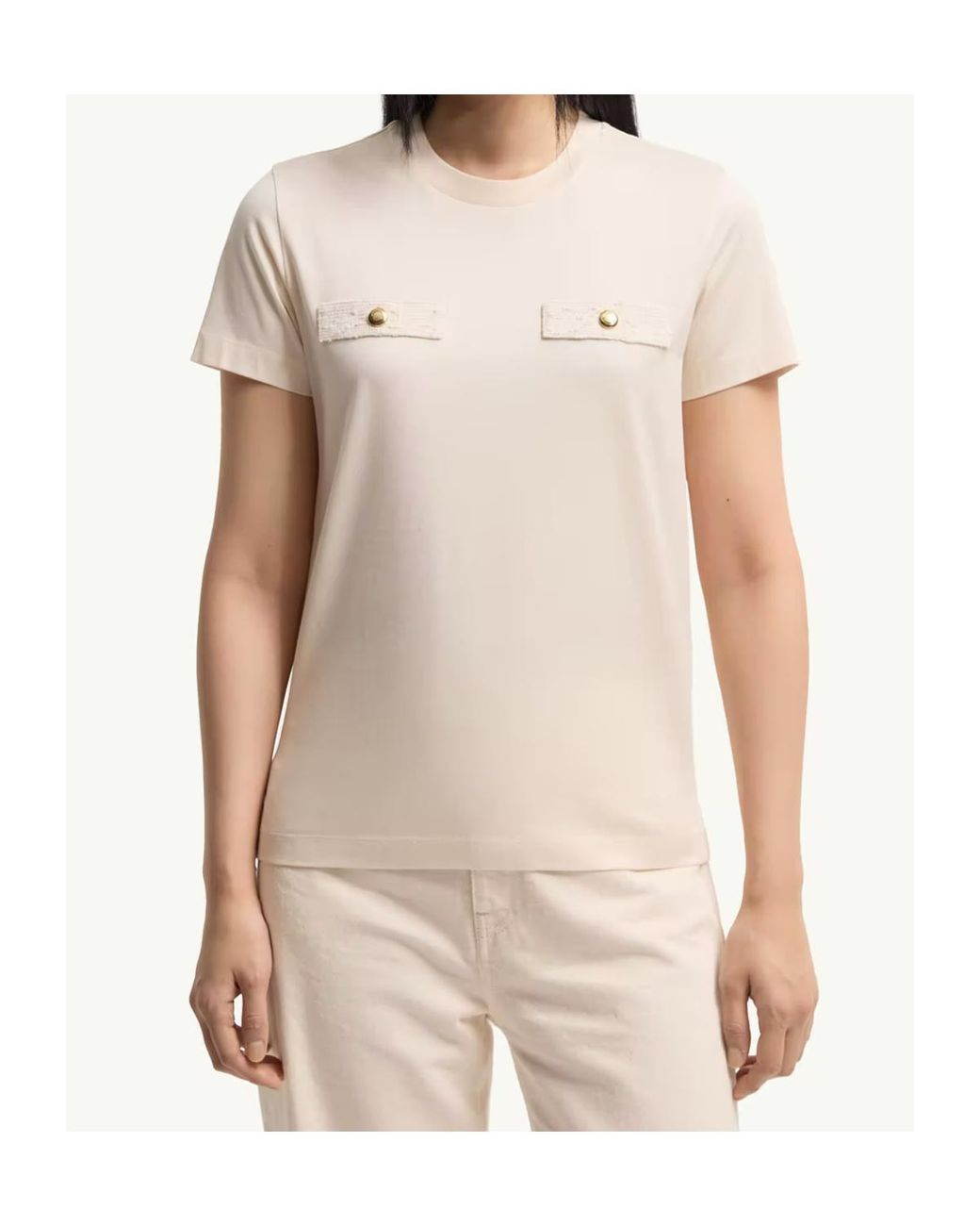Moncler Natural Button Detailed Crewneck T-Shirt