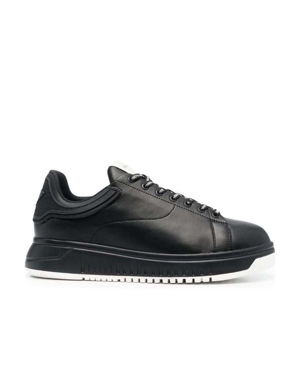 Emporio Armani Black Logo-Patch Lace-Up Sneakers for men