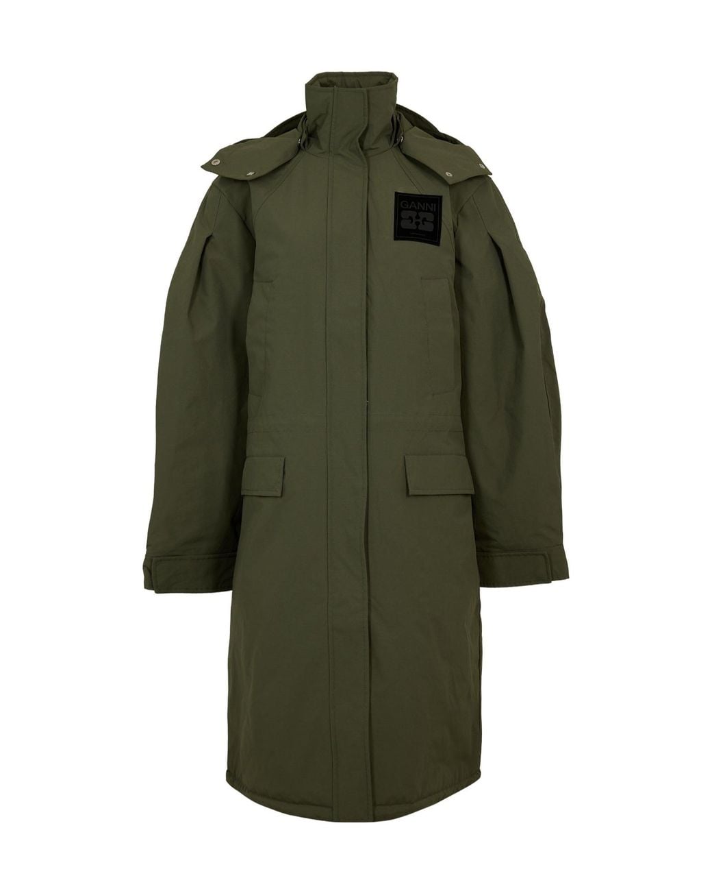 Ganni Green Long Parka Coat
