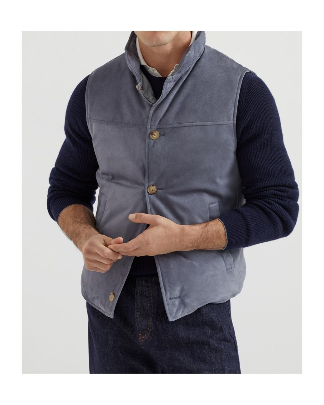 Brunello Cucinelli Blue Buttoned Sleeveless Gilet for men