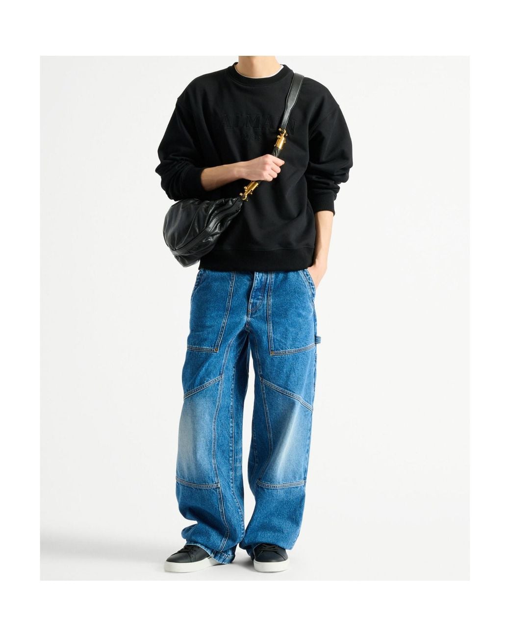 Balmain Black Embroidered Logo Vintage Sweatshirt for men