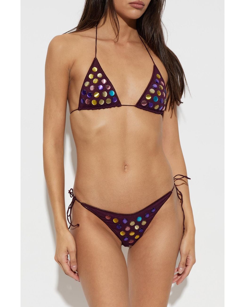 Oseree Multicolor Oséree Bubble Mesh Embellished Bikini