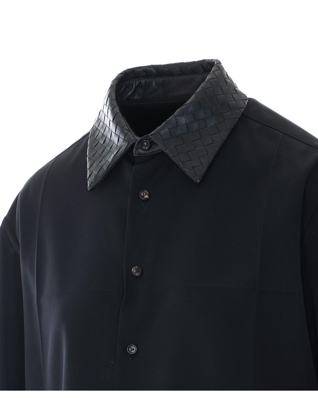 Bottega Veneta Black Leather Collar Relaxed Fit Shirt