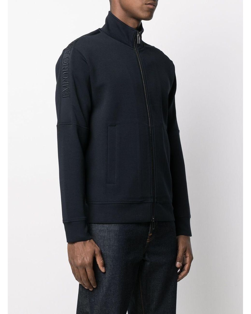 Emporio Armani Blue High Neck Zip-Up Sweatshirt for men
