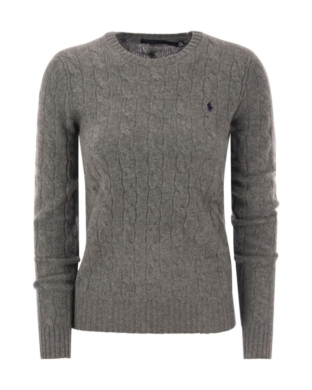 Polo Ralph Lauren Gray Pony Embroidered Cable-Knit Jumper