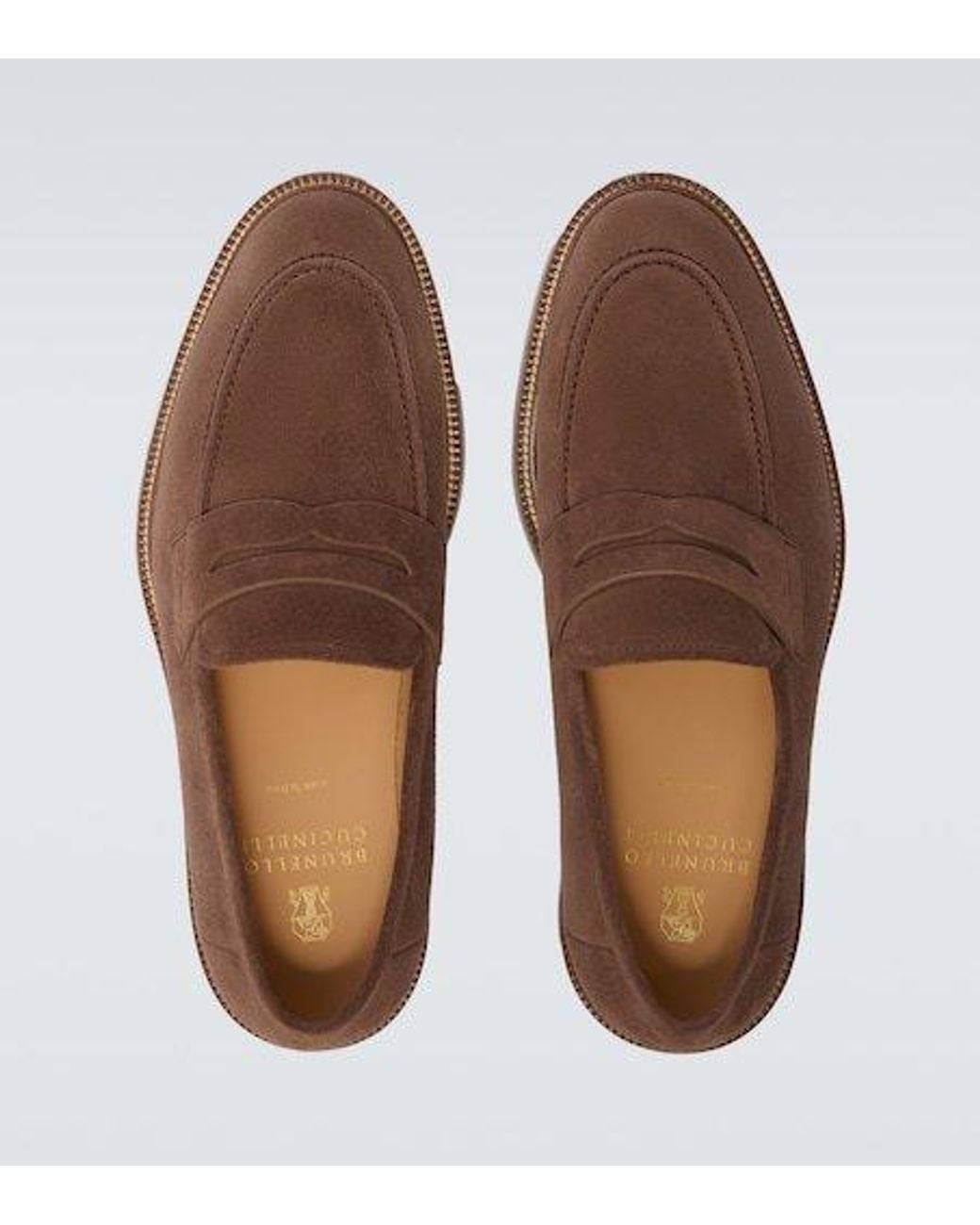 Brunello Cucinelli Brown Suede Penny Loafers for men